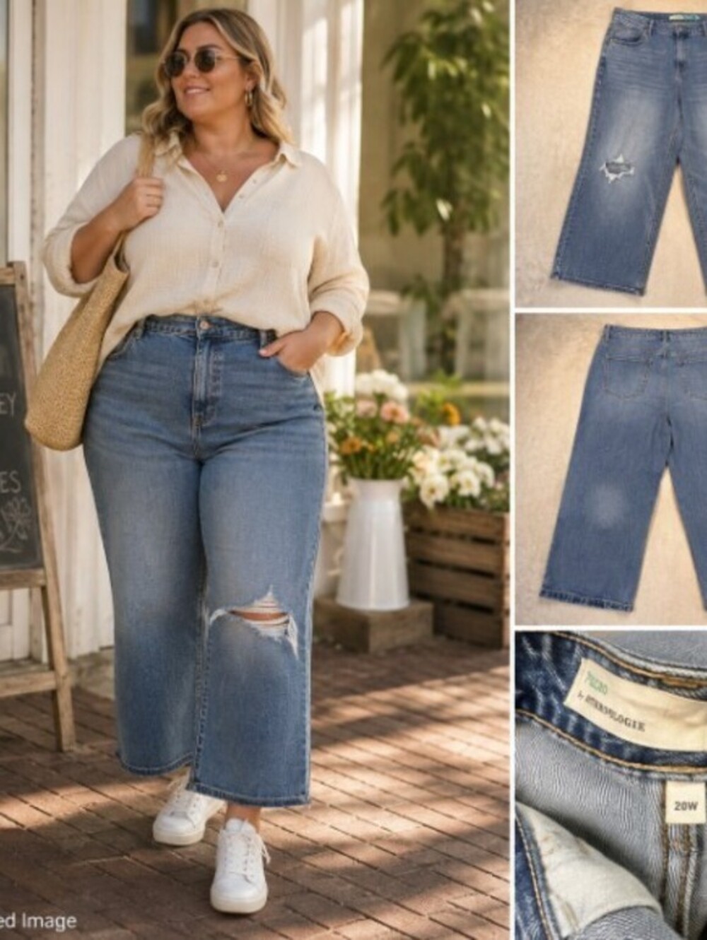 Pilcro Anthropologie Jeans Womens 20W Wide Leg Cropped Distressed Ripped Denim